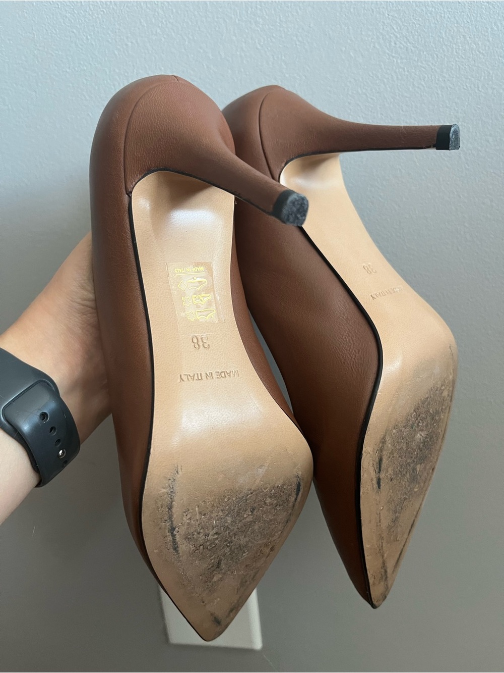 Brown Italian leather heels- worn once - 38 eu size